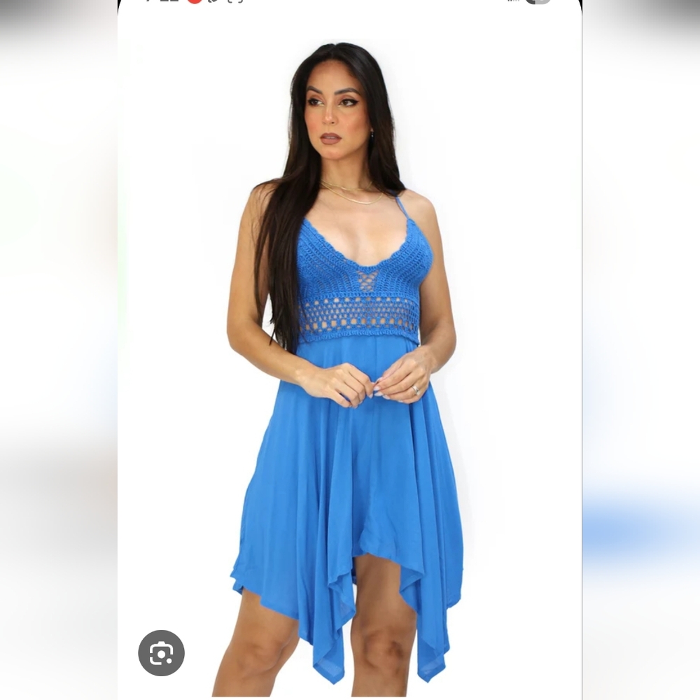 Elegant Blue Crochet Dress